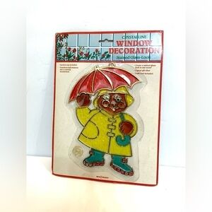 Vintage Bear in Raincoat Crystalline Window Decoration Stained Glass-Look NIB